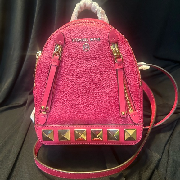 Brooklyn Extra-Small Pebbled Leather Backpack- Hot pink - Picture 6 of 11
